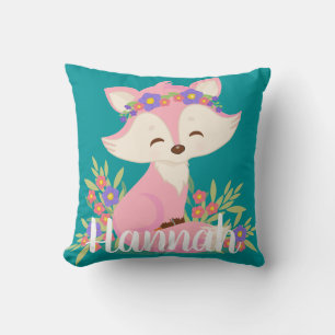 Sweet Pink Fox Personalized Throw Pillow
