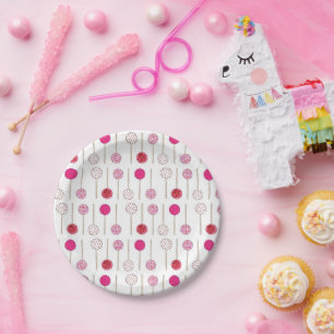 Sweet Pink Frosted Cake Pops Bakery Birthday Party Paper Plate