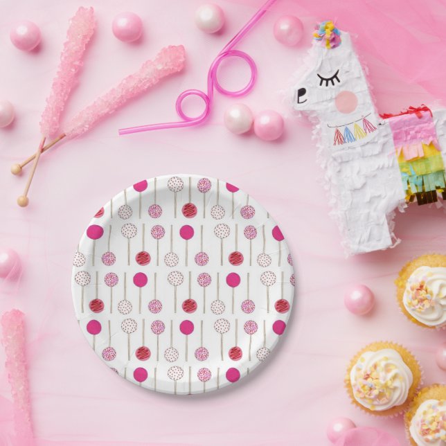 Sweet Pink Frosted Cake Pops Bakery Birthday Party Paper Plate (Party)