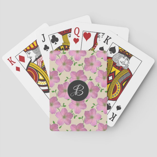 Sweet Pink Garden Flowers with Custom Monogram Playing Cards (Back)