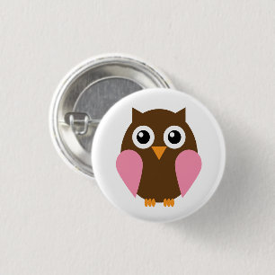 Sweet Pink Girl Owl Illustration 1 Inch Round Button