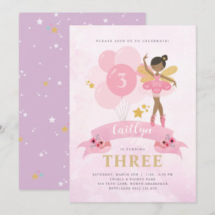 Sweet Pink & Gold Ballerina Fairy Birthday Invitat Invitation