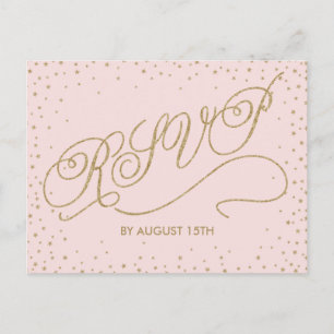 Sweet Pink & Gold Glitter Stars RSVP Postcard