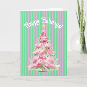 Sweet Pink Green Christmas Tree Personalized  Card
