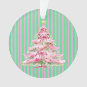 Sweet Pink Green Christmas Tree Personalized Ornament