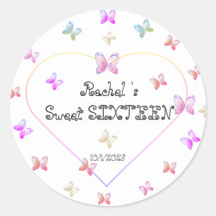 sweet Pink Heart Butterflies Sweet 16 Birthday Classic Round Sticker