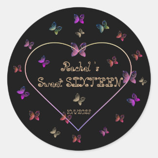 sweet Pink Heart Butterflies Sweet 16 Birthday  Classic Round Sticker