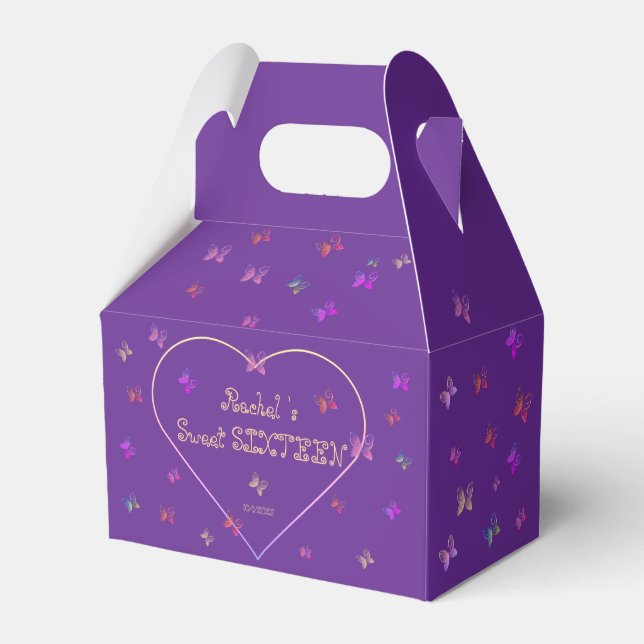 sweet Pink Heart Butterflies Sweet 16 Birthday  Favor Box (Front Side)