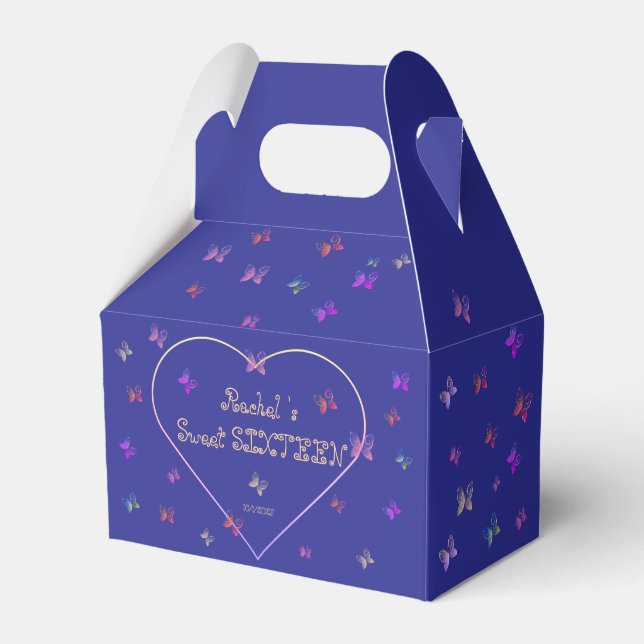 sweet Pink Heart Butterflies Sweet 16 Birthday  Favor Box (Front Side)