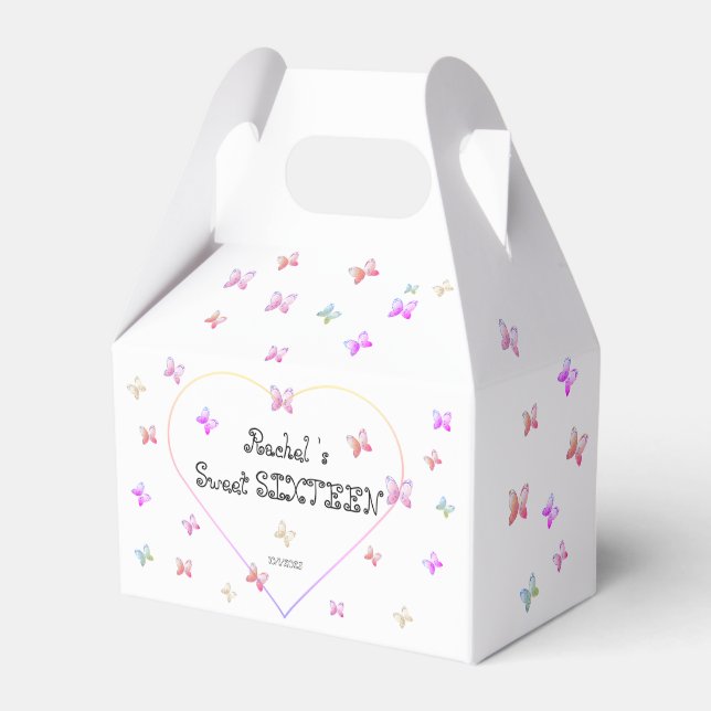 sweet Pink Heart Butterflies Sweet 16 Birthday  Favor Box (Front Side)