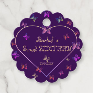 sweet Pink Heart Butterflies Sweet 16 Birthday  Favour Tags