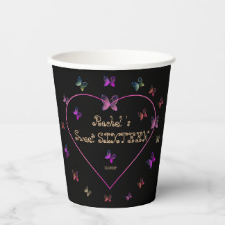 sweet Pink Heart Butterflies Sweet 16 Birthday  Paper Cups