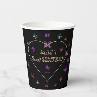 sweet Pink Heart Butterflies Sweet 16 Birthday  Paper Cups