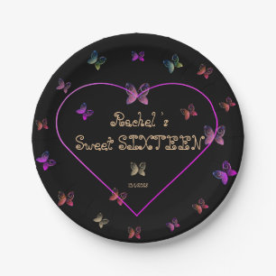 sweet Pink Heart Butterflies Sweet 16 Birthday  Paper Plate