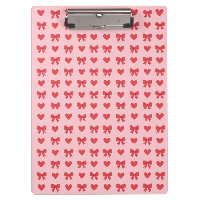 Sweet Pink Hearts & Bows Pattern Clipboard (Front)
