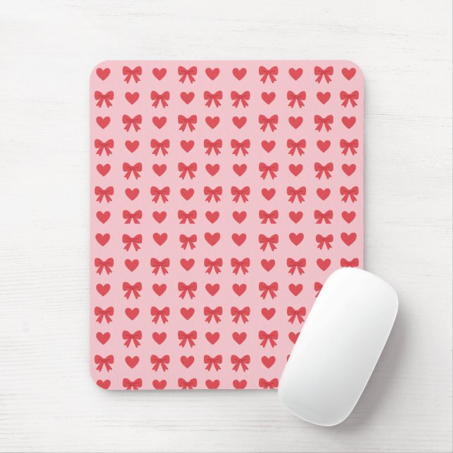 Sweet Pink Hearts & Bows Pattern Mouse Pad (With Mouse)