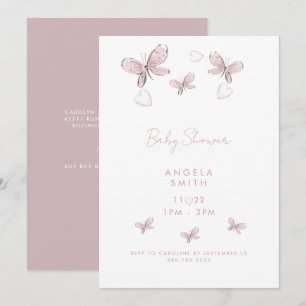 Sweet Pink Hearts & Butterflies Dusty Rose Invitation