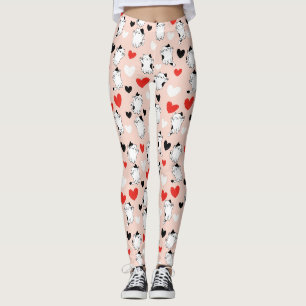 Sweet Pink Kawaii Cats & Hearts Pattern (1) Leggings