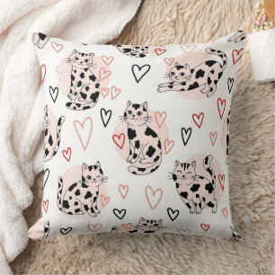 Sweet Pink Kawaii Cats & Hearts Pattern (4) Throw Pillow
