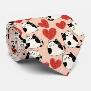 Sweet Pink Kawaii Cats & Hearts Pattern (6) Tie