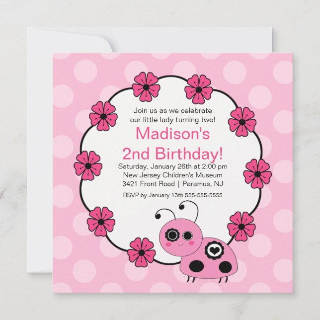 Sweet PINK Ladybugs Invitation Anniversaire (Devant)