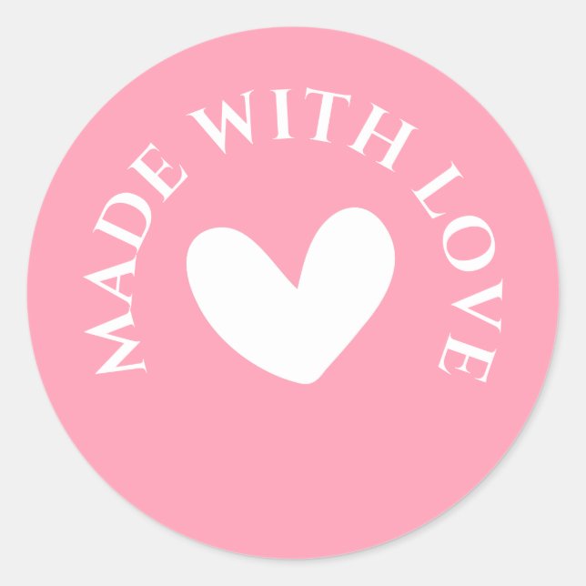 Sweet Pink "Made With Love" Classic Round Sticker (Front)