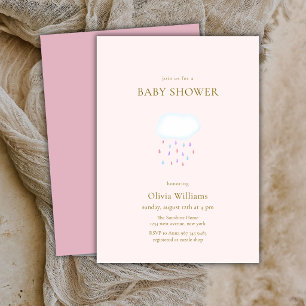 Sweet Pink Modern Elegant Raindrop Baby Shower Invitation