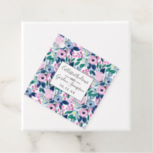 Sweet Pink Navy Flowers Watercolor Pattern Favour Tags
