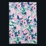 Sweet Pink Navy Flowers Watercolor Pattern Kitchen Towel<br><div class="desc">This modern and elegant watercolor pattern is perfect for the trendy and stylish woman. It features hand-painted berry pink, blush pink, navy blue, pastel blue, neon yellow, and teal green flowers and leaves pattern on top of a simple white background. It's artsy, pretty, girly, delicate, and sweet; the perfect design...</div>