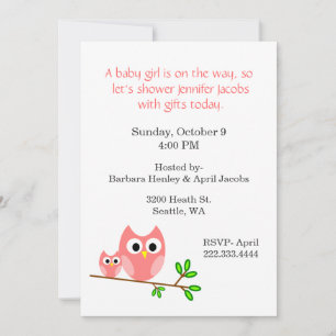 Sweet Pink Owls Baby Shower Invitation