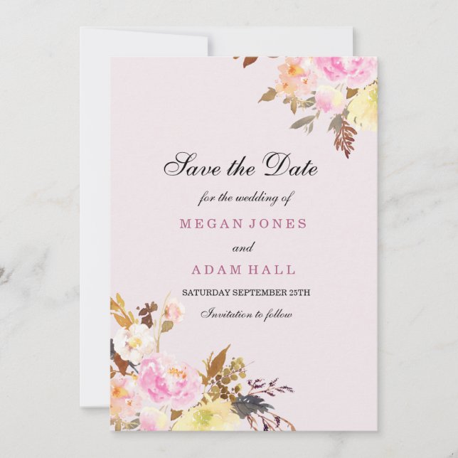 Sweet Pink Peach Floral Save The Date Invitation (Front)