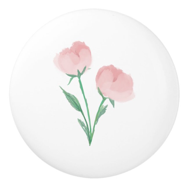 Sweet Pink Peonies Classic Feminine Floral Ceramic Knob (Front)