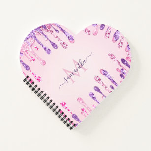 Sweet Pink Purple Glitter Dripping Girly Monogram  Notebook