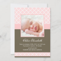 Sweet Pink Quatrefoil Girl Photo Birth