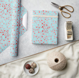 Sweet Pink/Red Heart Pattern Blue/Aqua Background  Wrapping Paper