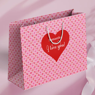 Sweet Pink Red Hearts I Love You Gift Bag