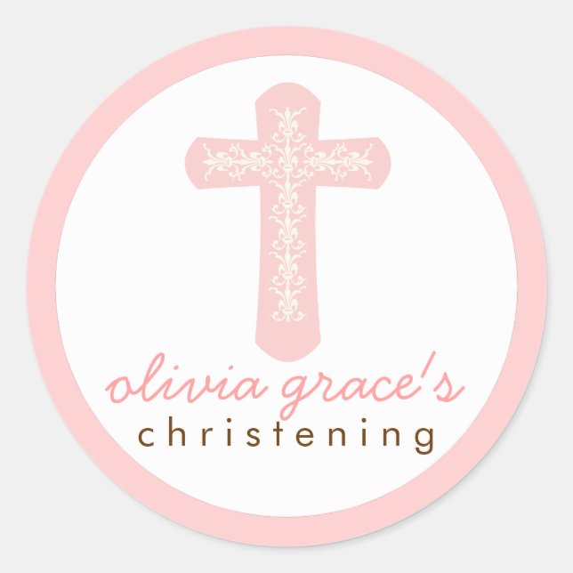 Sweet Pink Religious Celebration Cross Classic Round Sticker (Front)