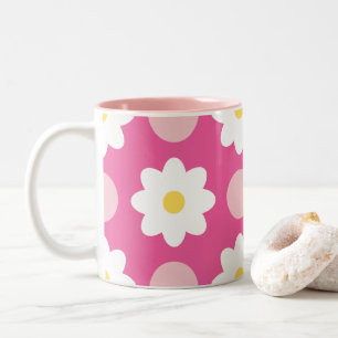 Sweet Pink Retro Floral Pattern Two-Tone Coffee Mug