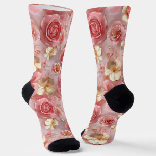 Sweet Pink Roses on Pastel Ground Socks