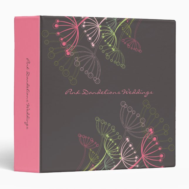 Sweet Pink Spring Floral Dandelions Custom Binder (Front/Spine)