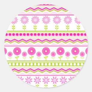 Sweet pink spring pattern with flowers and dots classic round sticker