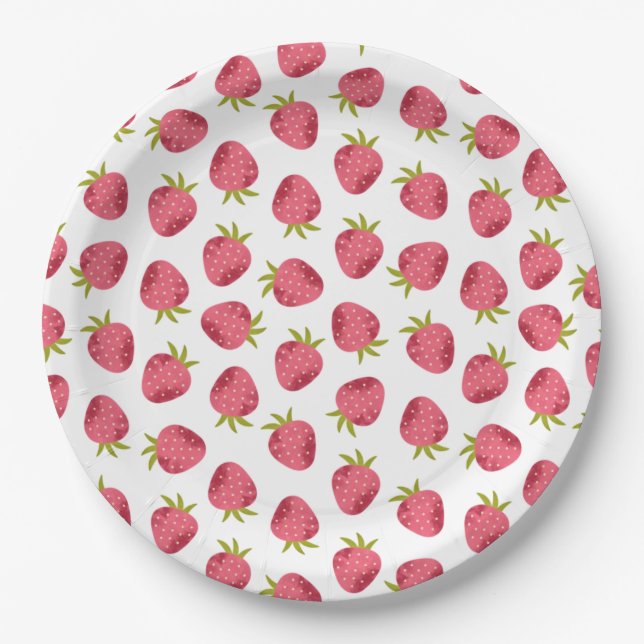 Sweet Pink Strawberry Seamless Pattern Paper Plate (Front)