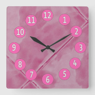 Sweet Pink Tiles with White Digits Square Wall Clock
