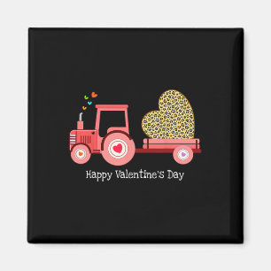 Sweet Pink Tractor With Leopard Heart Happy Valent Magnet