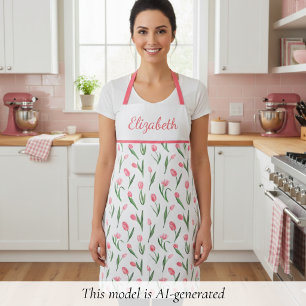 Sweet Pink Tulip Floral Apron