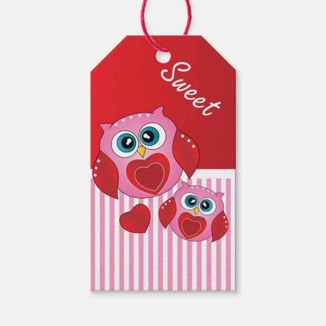 Sweet Pink Valentine Owls Gift Tags (Front)