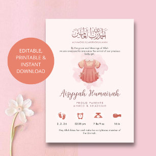 Sweet Pink Watercolor Baby Girl Birth Announcement