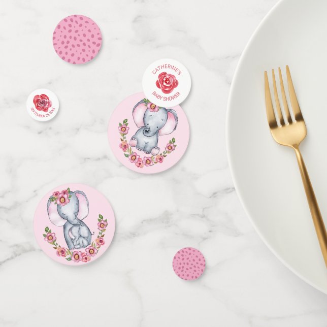 Sweet PInk Watercolor Elephant Girl Baby Shower Confetti (Group)