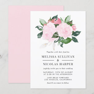 Sweet Pink Watercolor Roses Wedding Invitation