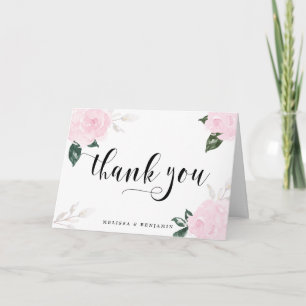Sweet Pink Watercolor Roses Wedding Thank You Card